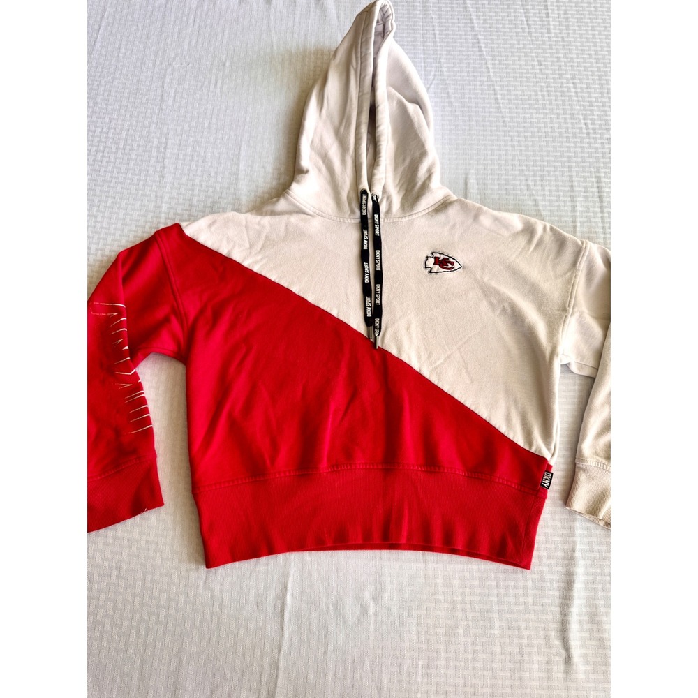 Kansas City Chiefs DKNY Sport Red White Colorblock Cropped Hoodie NFL G-III